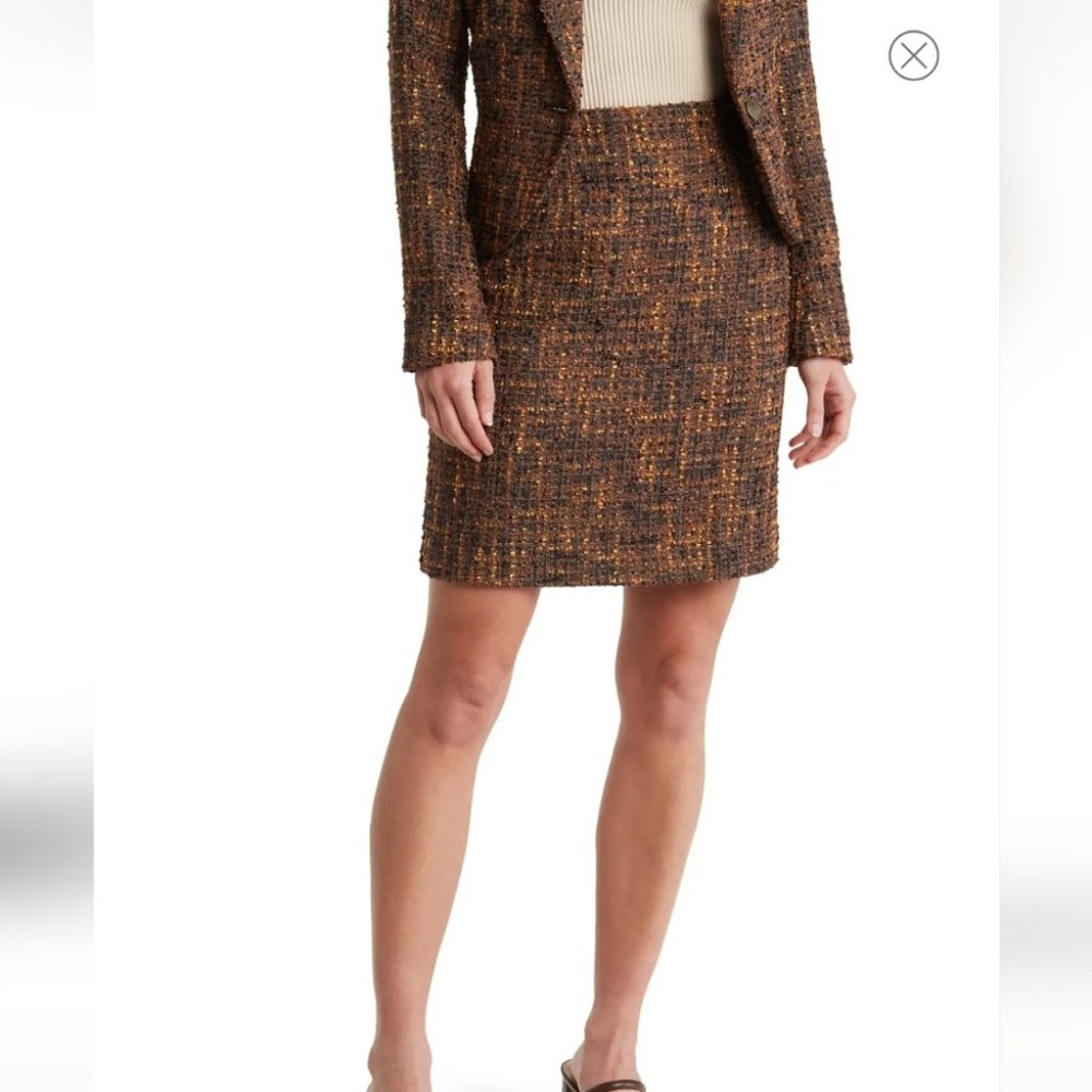 Amanda & Chelsea Boucle Pencil Skirt Bown Gold Multi VGUC size 6